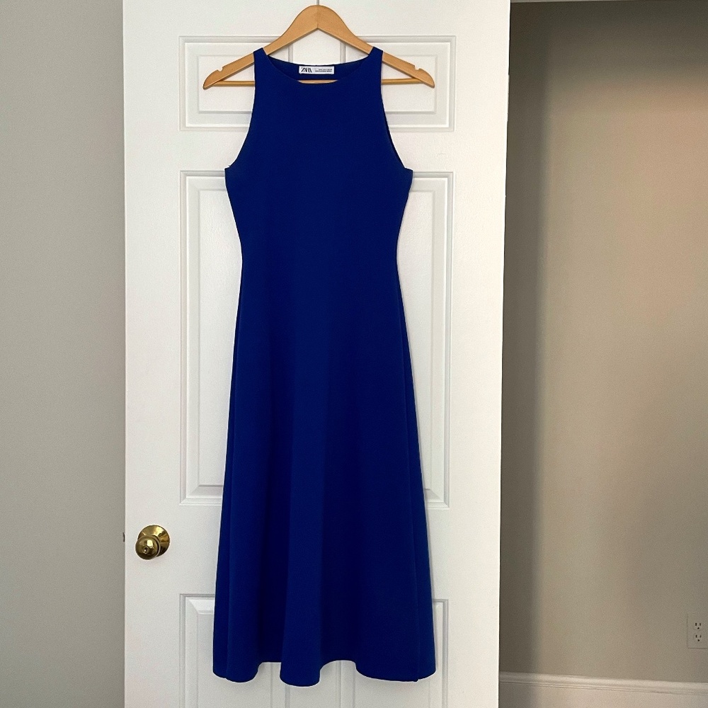 Zara Knit Royal Blue Midi Dress, Size S